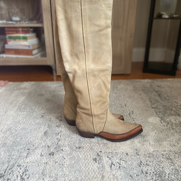 New Free People Sterling Western Tall Boots Tan Suede Leather Size 37.5 - Picture 11 of 13